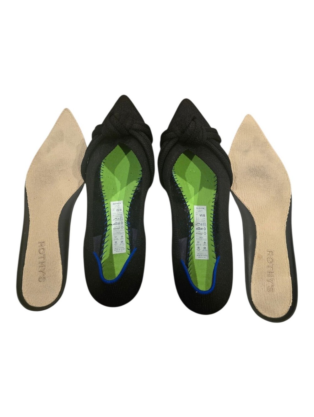 Rothys The Point II Black Solid Knotted Pointed Toe Flats In Love Insole - Picture 6 of 8